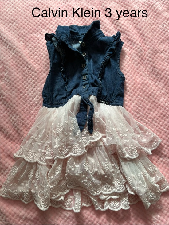 Calvin Klein Other - Calvin Klein Navy & White Ruffled Denim Lace Dress